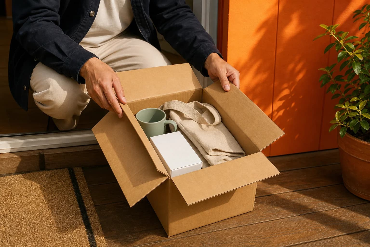 Opening a parcel at home